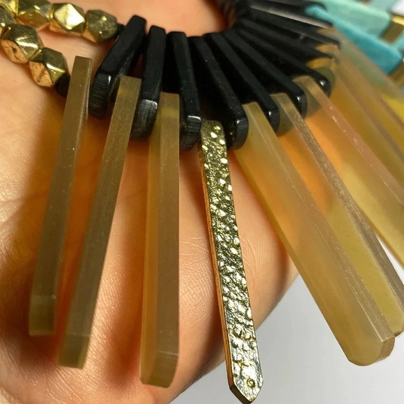 NEW Fair Trade Beaded Fan Statement Large Necklace Rope Gold Black Turquoise - Picture 8 of 12